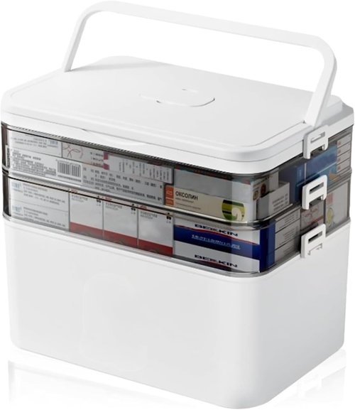 3-Tier Medicine Organizer by [Brand Name] - Portable Medical Cabinet with Handle & Snap Locks | Removable 6-Compartment Pill Storage for Home & Travel