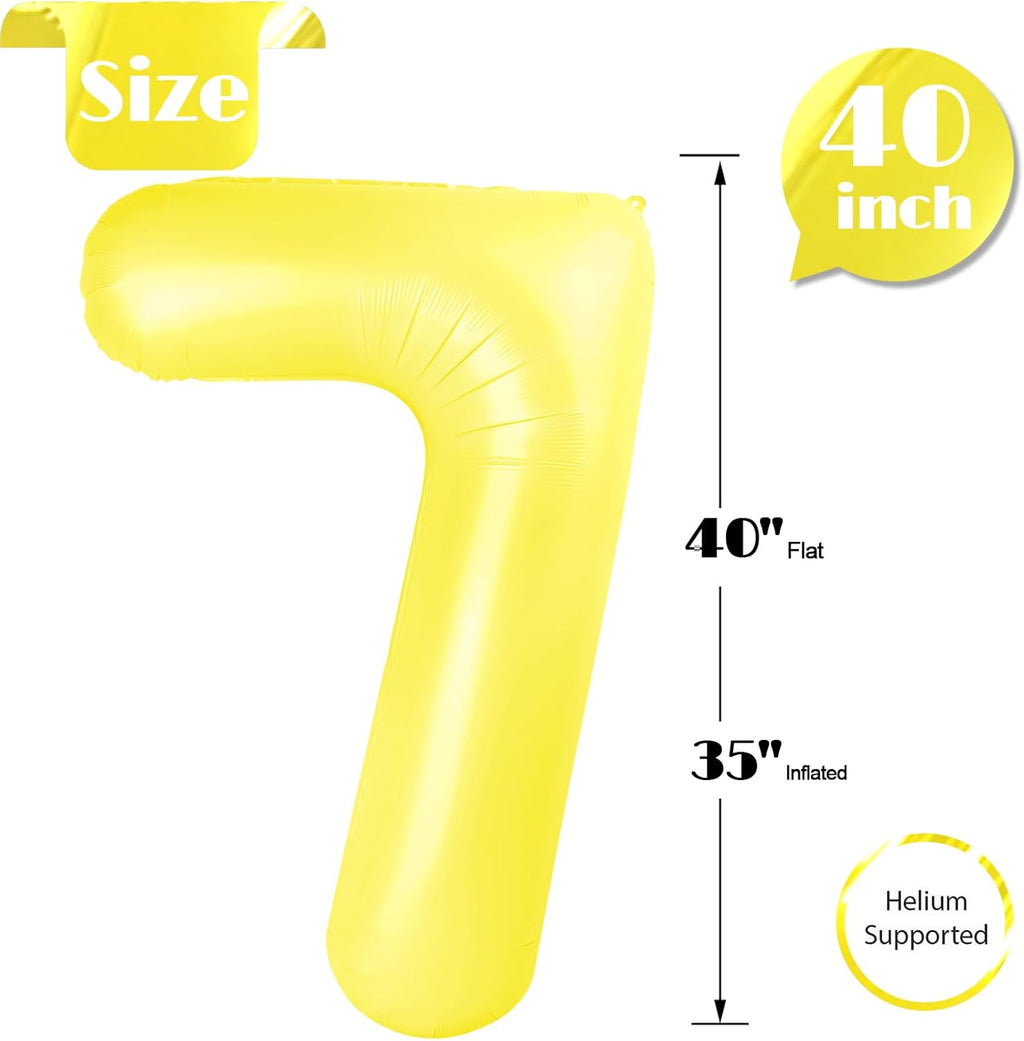 Yellow 7 Balloon | 40-Inch Number Balloon for 7th Birthday Decorations - Perfect for Girls & Women