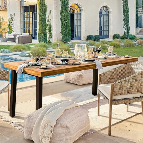 Solid Acacia Wood Dining Table for 6 - 69-inch Farmhouse Indoor Outdoor Table