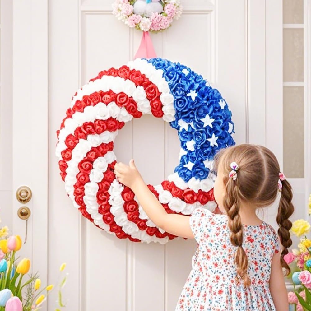 250th Anniversary Patriotic Wreath - 3D Eagle Design for Front Door | All-Weather Red, White & Blue Decoration