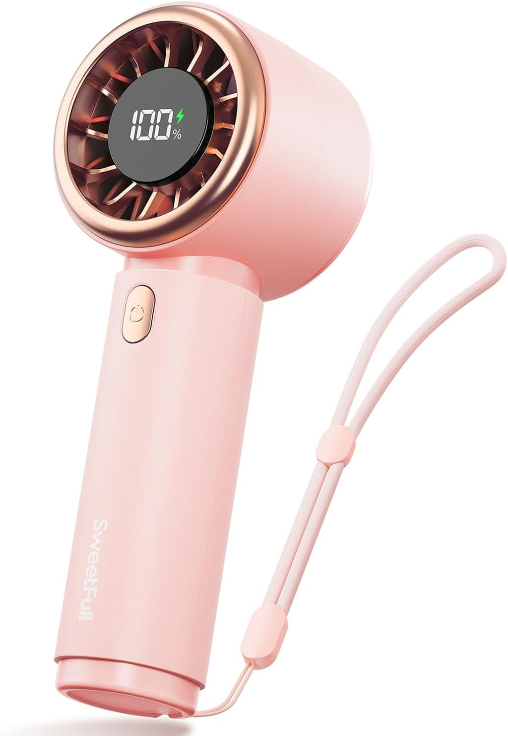 Sweetfull Mini Fan - Portable Handheld Turbo Fan with Rechargeable Battery, 5 Speeds | Pink Travel Essential