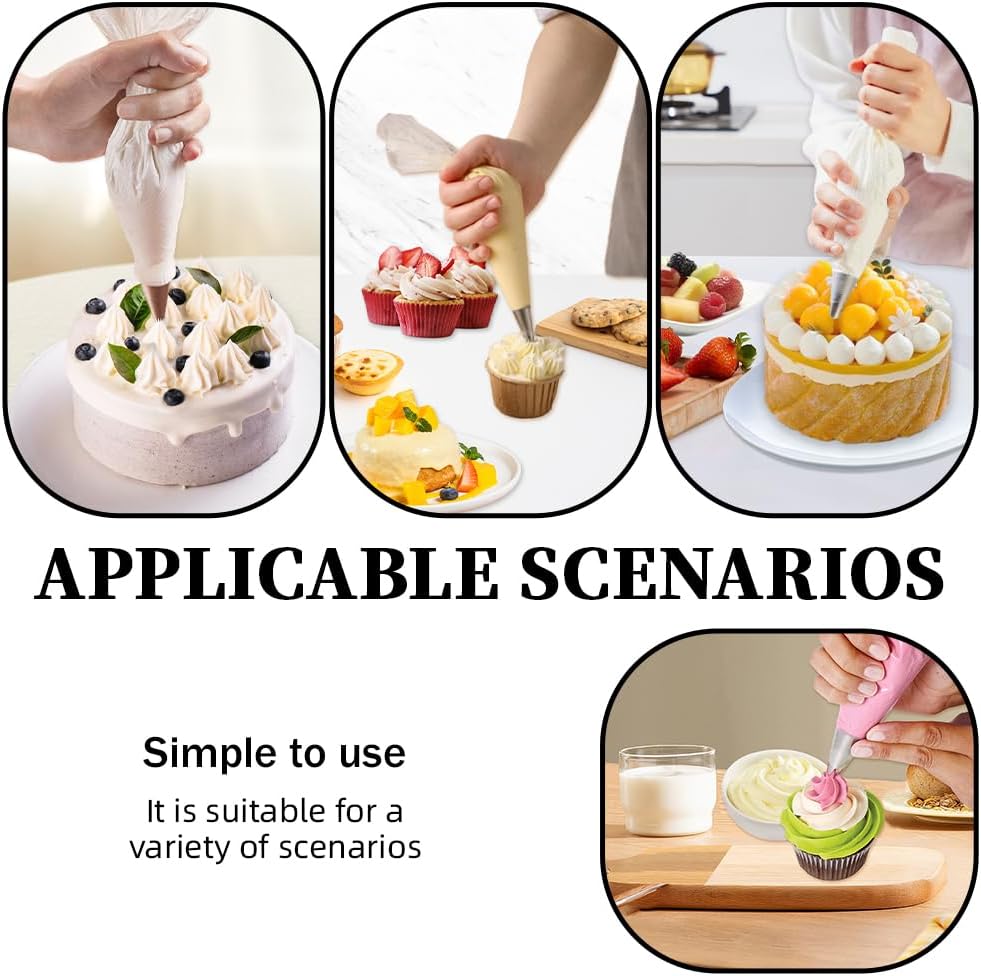 Skiennix Beginner Cake Decorating Kit - 50 Pcs Disposable 12-Inch Piping Bags & 3 Scrapers | Thickened Anti-Burst Design