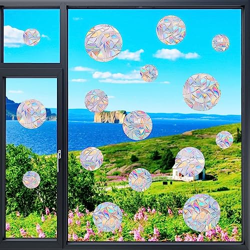 36 Round Window Clings - Anti-Collision Bird Decals, Rainbow Stickers