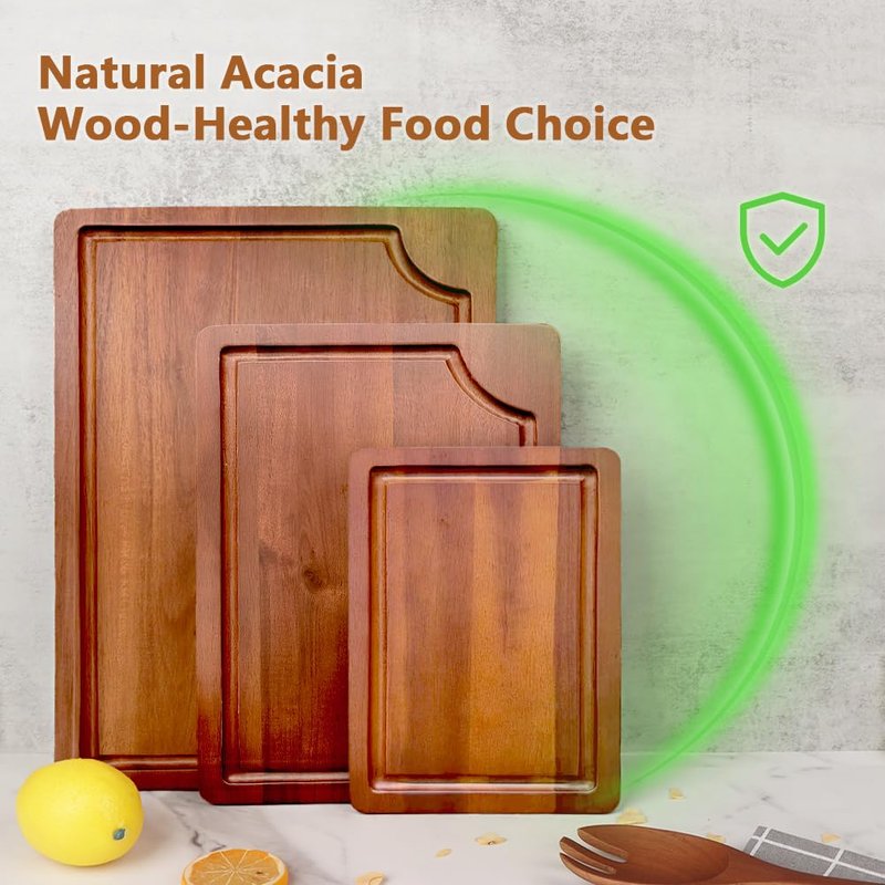 AIDEA Acacia Wood Cutting Board with Handle, Large Wooden Charcuterie Board for Bread, Cheese, Meat, and Fruits, Food Serving Tray for the Kitchen (17" x 11")