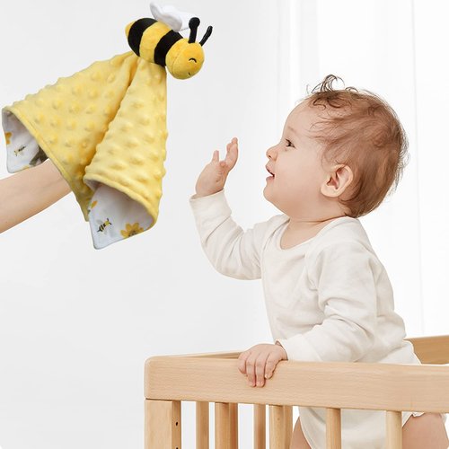 BORITAR Baby Security Blanket - Soft Unisex Lovey for Newborns | Snuggle Toy Bee Stuffed Animal, 14 Inch, Yellow