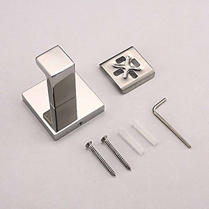 ThinkTop 5pcs Luxury 304 Stainless Steel Bathroom Single Towel Hook Robe Chrome Wall Mount Coat Hat Door Hook Hanger Mirror Polished Bathroom Accessories
