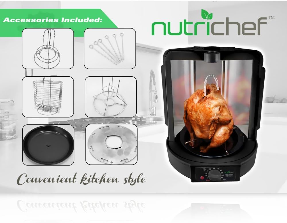 NutriChef Vertical Rotisserie Oven - Rotating Shawarma & Kebab Machine with Skewer Rack | Ideal for Chicken, Turkey & Lamb