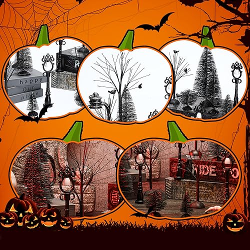 17-Piece Halloween Village Accessory Set with LED String Lights & Trees