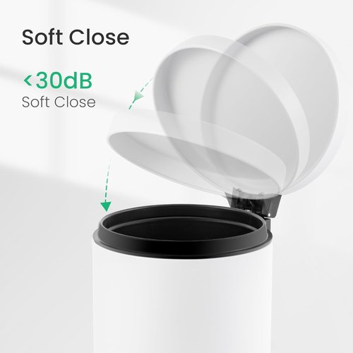 Cesun Small Trash Can - 1.2 Gallon White Bathroom Wastebasket with Lid & Foot Pedal | Mini Round Design