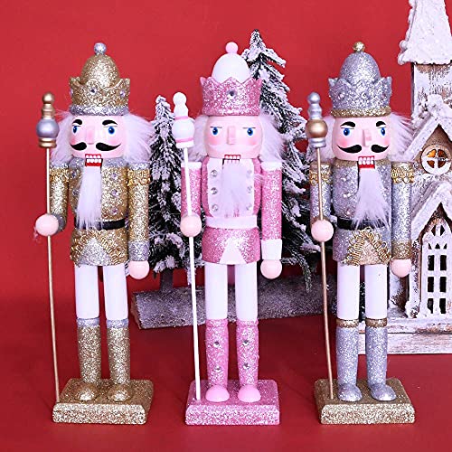 Pink Wooden Nutcracker Soldier Figure - 12 Inch Festive Christmas Decor