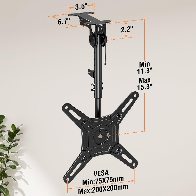 ELIVED Flip Down Ceiling TV Mount for Most 14-40 Inch TVs, Floding TV Mount for Flat and Pitched Roof, Height Adjustable Full Motion tv Bracket 360° Swivel, Max VESA 200x200mm, up to 22 Lbs, YD3030