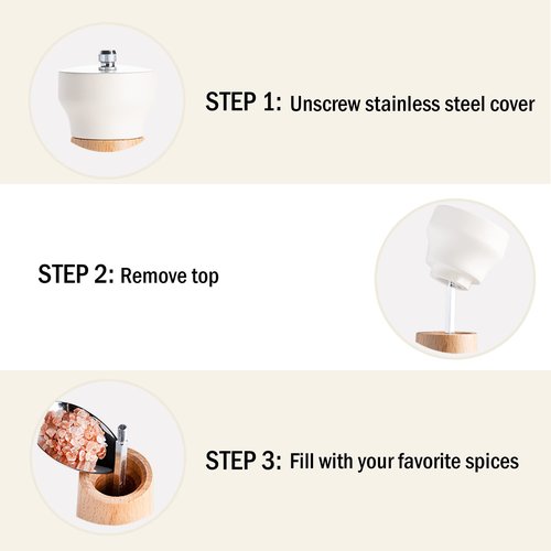 Rae Dunn Salt and Pepper Grinder Set of 2 - Bamboo Sea Salt Pepper Grinder - Classy Salt and Pepper Shakers - Pepper Mill & Salt Mill, Cream