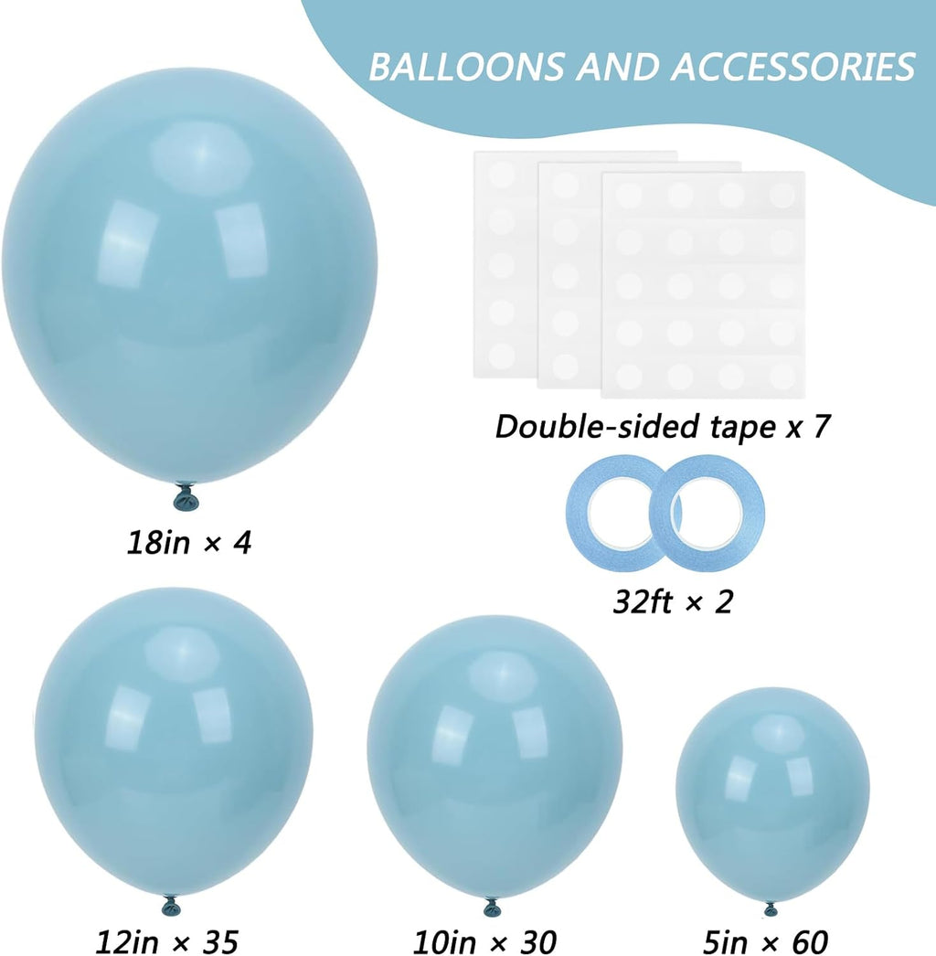 RUBFAC Dusty Blue Balloon Garland - 129pcs Latex Balloons in Various Sizes for Parties & Celebrations