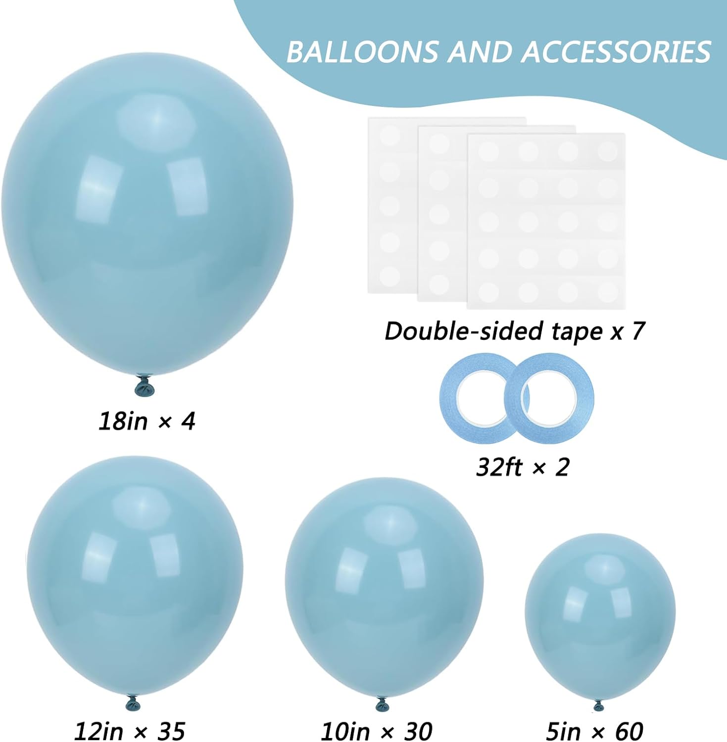 RUBFAC Dusty Blue Balloon Garland - 129pcs Latex Balloons in Various Sizes for Parties & Celebrations