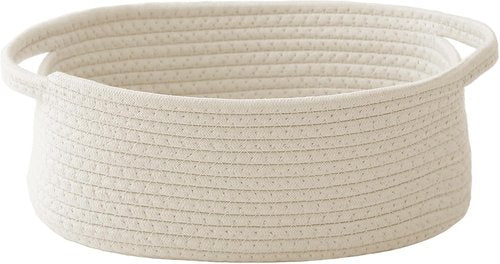 JMvicyroam Woven Storage Basket - Small Rope Organizer with Handles for Shelves & Closets | White