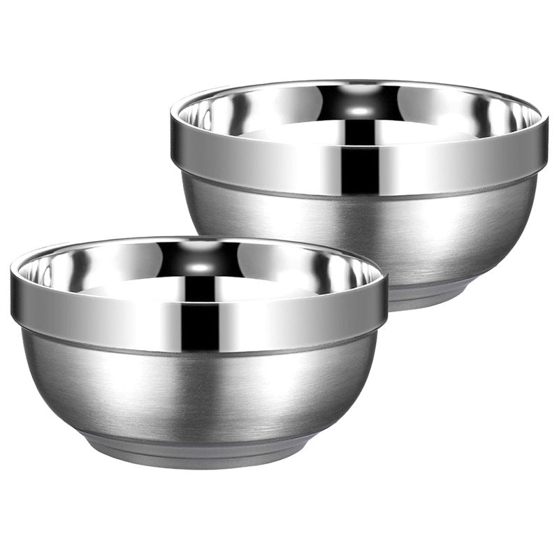 Yalin Set of 2 Heat Insulated Stainless Steel Bowls, SUS 304, Double Walled Multipurpose Metal Mixing Bowls, Perfect Snack Bowls for Serving Ice Cream or Hot Soup, Cereal, Noodles, Salad (30 oz)