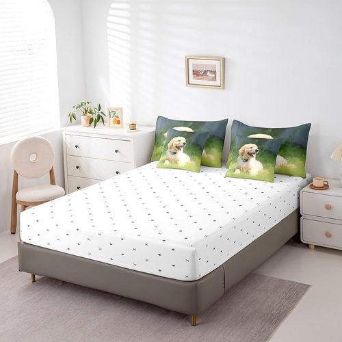 Erosebridal Pup Dog Comforter Set 7 Piece Bed in a Bag Twin,Kawaii Puppy Bedding Sets Cute Pet Animal Sheet Set with Comforter
