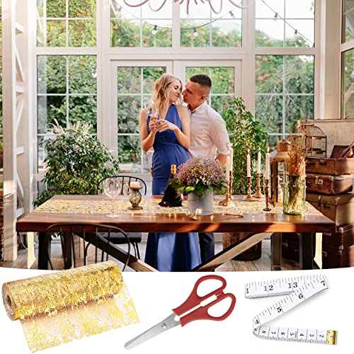 Tegeme Metallic Gold Table Runner 11 Inch x 99 Feet Glitter Foil Decor for Celebrations