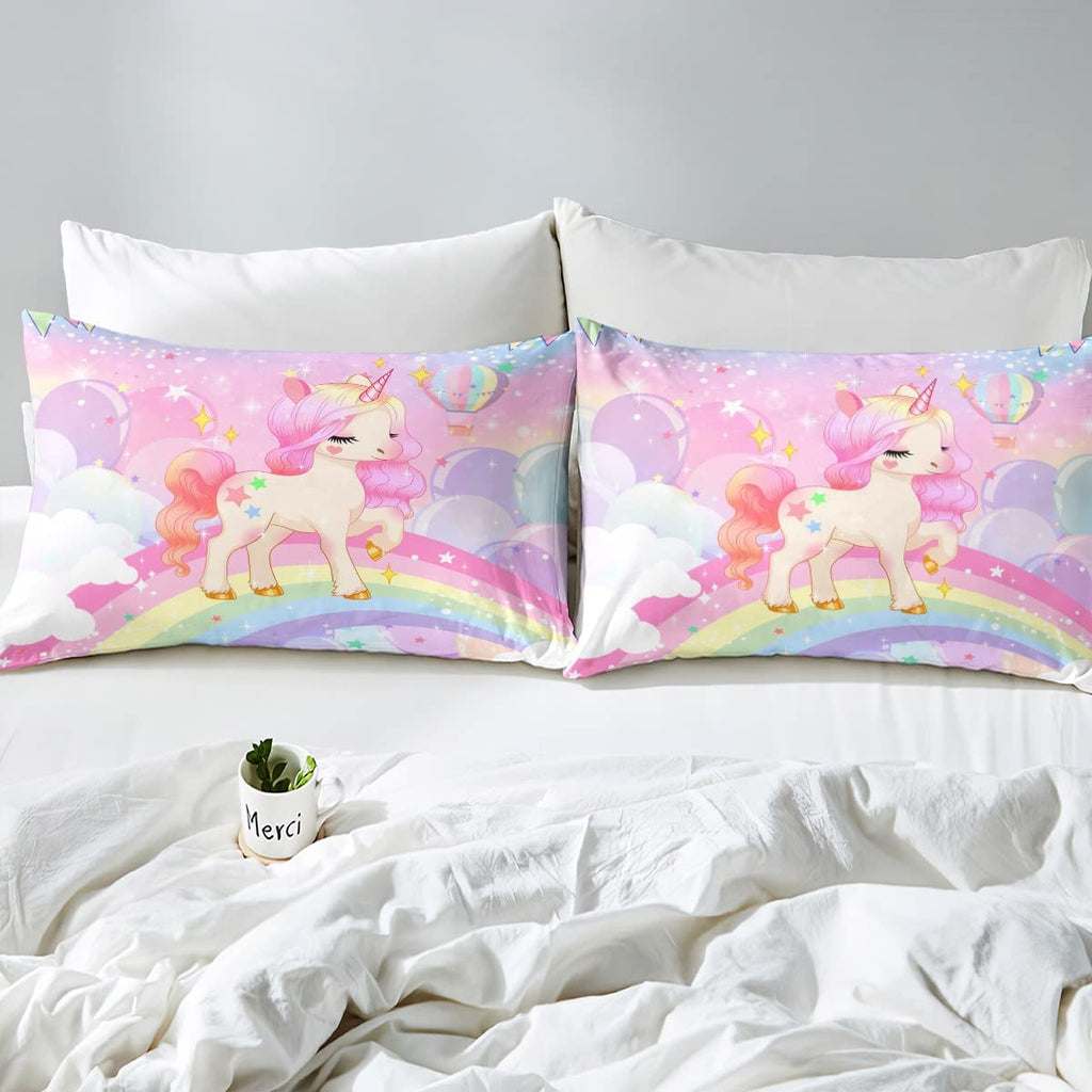Feelyou Kawaii Cute Rainbow Unicorn Bed Sheets for Kids Boys Girls Queen Size 1 Sheet + 2 Pillowcases