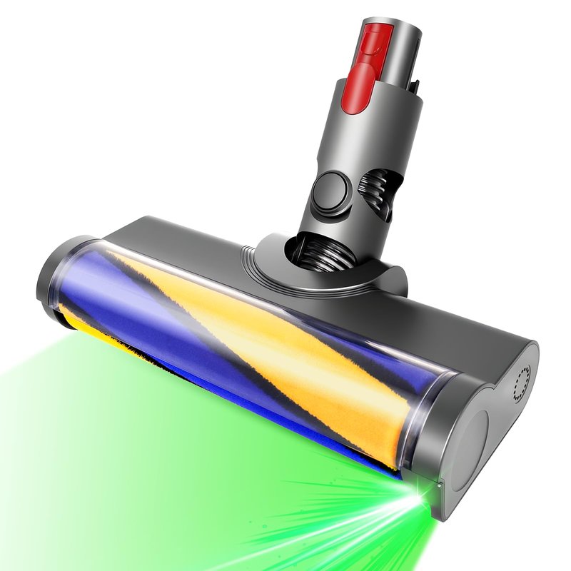 LHCOEEO Soft Roller Brush Head for Dyson V7 V8 V10 V11 V15 Cyclone Cordless Vacuum Cleaner - Quick-Release Attachment with Green LED Cleaning Light for Hardwood, Marble, Tile & Pet Hair Removal