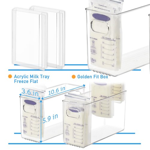 Ugotfeels Breastmilk Storage Container with Freezer Flattener Kit to Flatten Standing Breast Milk Bags in Organizer Bins Save Refrigerator Space(2 Pack)