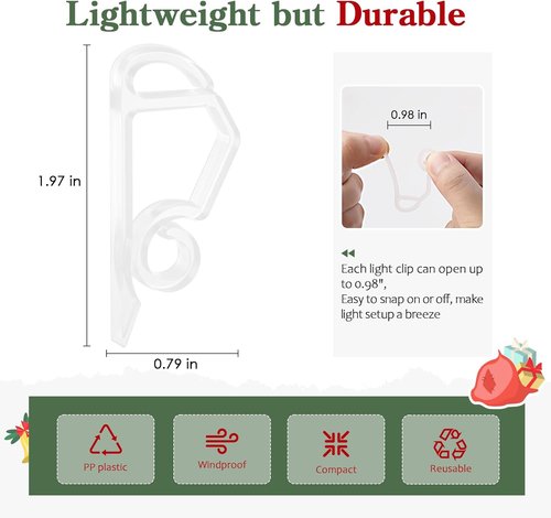 MEILIDY Christmas Light Clips - Weatherproof Plastic Gutter Clips for Outdoor Holiday Lights | 100 Pcs Clear