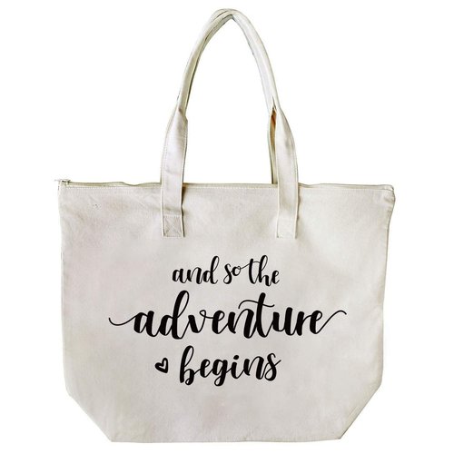 ELEGANTPARK Bridal Shower Gifts for Bride Bag Bride to Be Gifts Honeymoon Wedding Engagement Graduation Present And so the Adventure Begins Tote with Zipper and Pocket Canvas