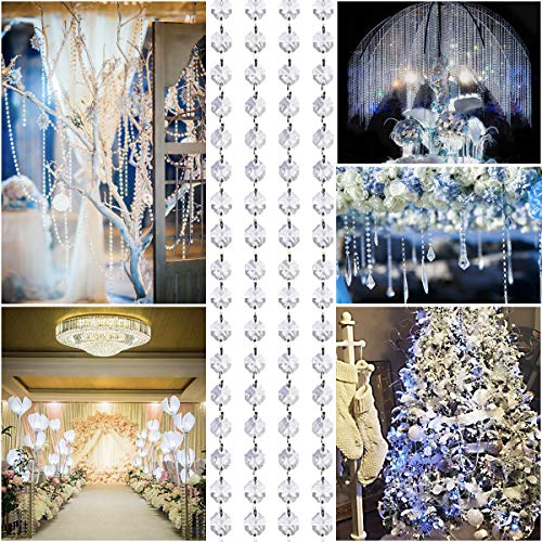 33ft K9 Crystal Glass Garland Strands - 14mm Clear Octagon Bead Chain