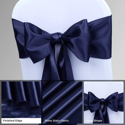 Babenest Satin Chair Sashes - 30 Pcs Upgraded Ribbons & Bows for Weddings & Events | Navy Blue