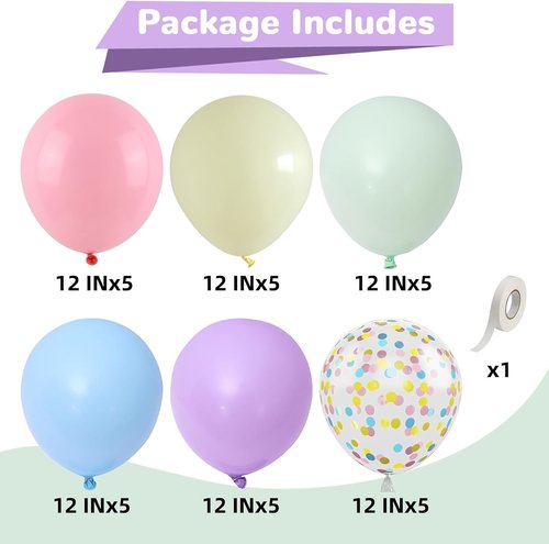 HILAVO Pastel Balloons - 12 Inch Macaron Rainbow Latex Balloons with Colorful Confetti | Perfect for Easter, Birthdays, and Weddings
