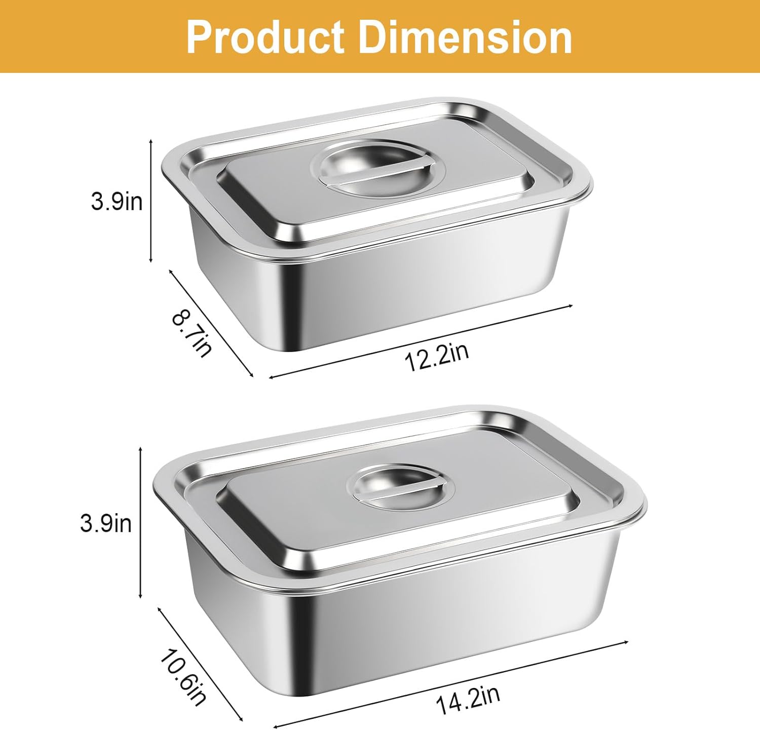 Regine Switzerland 4-Inch Deep Lasagna Pan Set - Stainless Steel Baking Pans with Lids | 7.4QT & 5.1QT Sizes