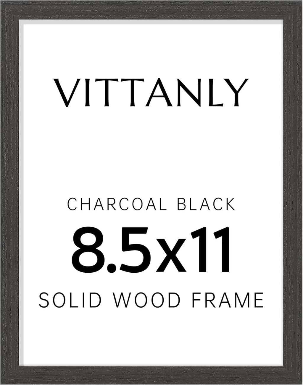 Vittanly Solid Wood Picture Frame - 8.5x11 with Plexiglass & 6x8 Mat | Charcoal Black, Wall Hanging or Tabletop