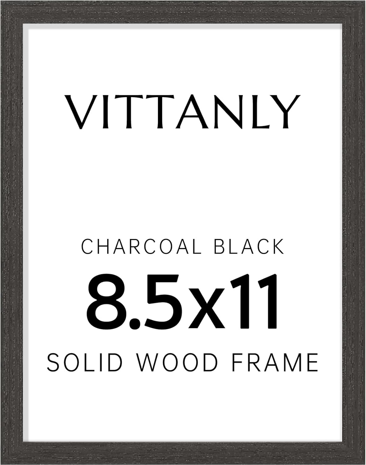 Vittanly Solid Wood Picture Frame - 8.5x11 with Plexiglass & 6x8 Mat | Charcoal Black, Wall Hanging or Tabletop