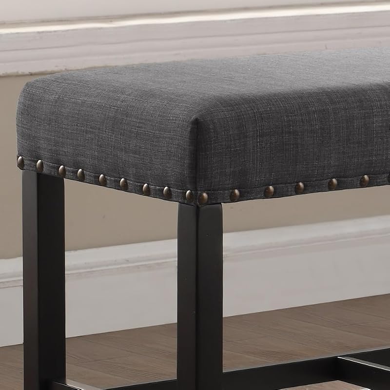 Upholstered Counter Height Dining Bench with Nailhead Trim, Grey