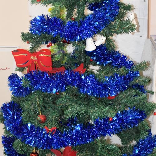 33ft Blue Shiny Metallic Tinsel Garland - Holiday & Party Twist Decor