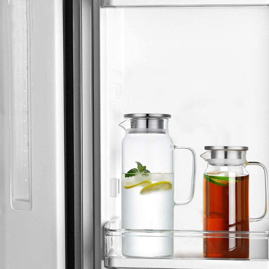 Glass Pitcher with Lid, 51Oz Heat Resistant Glass Water Carafe with Handle for Fridge, Pitcher for Iced Tea, Milk, Hot and Cold Beverage, Borosilicate Glass Juice Jug 1500ml