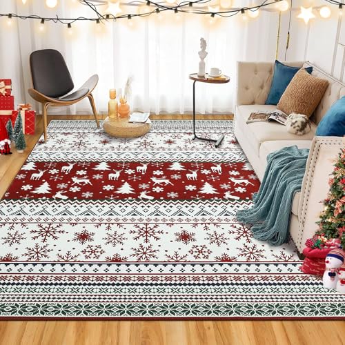 GarveeHome Red 6' x 9' Christmas Vintage Boho Medallion Area Rug, Non-Slip Low-Pile Indoor Carpet