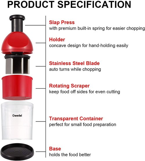 Geedel Food Chopper - Easy-To-Clean Manual Vegetable Cutter | Dishwasher Safe for Onions, Garlic & Nuts