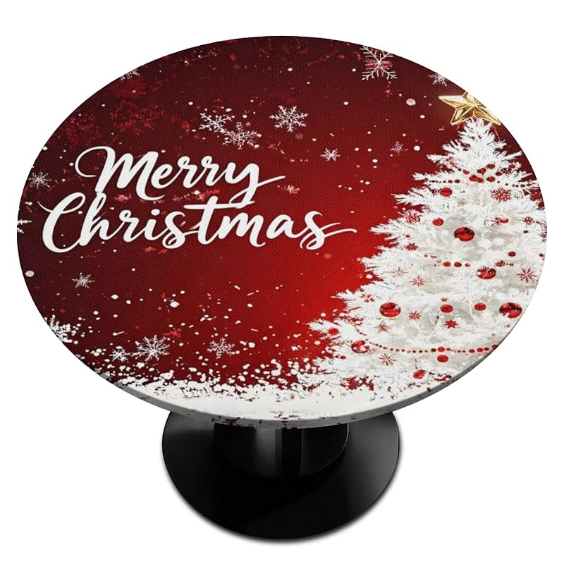 Pardick 42 Inch Christmas Tree Snowflake Fitted Waterproof Tablecloth Holiday Decor