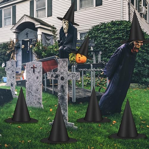 12 PCS Black Floating Witch Hats with Hanging Cord for Halloween Decor