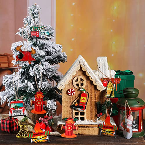 Glenmal 32 Pcs Firefighter Christmas Wooden Ornaments with Fire Hydrant Style