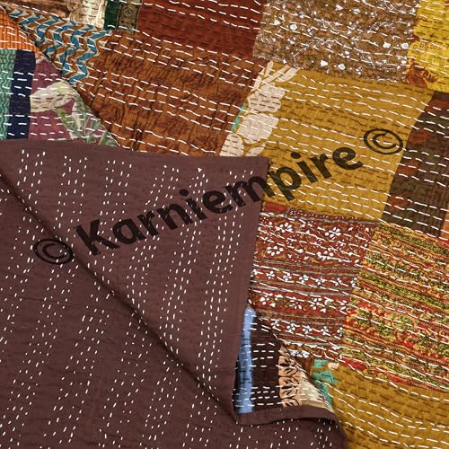 Handmade Kantha Quilt Throw | Vintage Bohemian Patchwork Blanket
