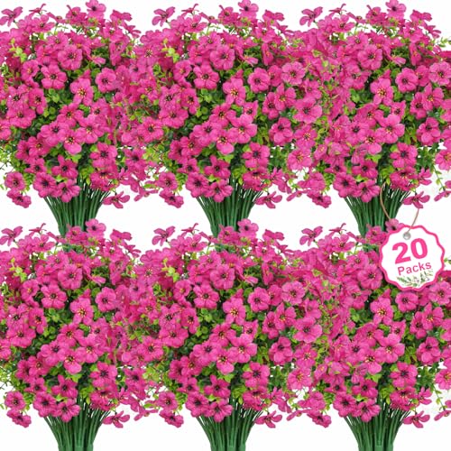 20 Bundles Fuchsia Artificial Flowers with Eucalyptus Leaves