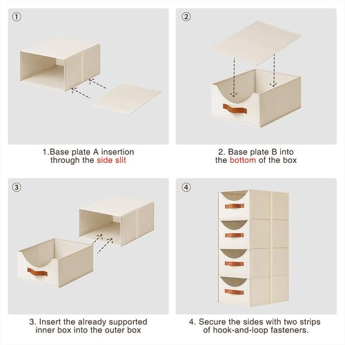 Homsorout Stackable Storage Drawers - Collapsible 4-Pack Fabric Organizers for Closet & Bedroom | Beige