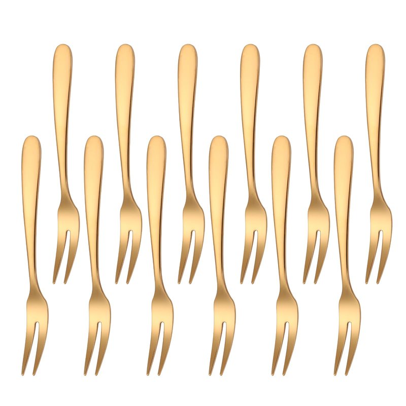 Mafier 12 Pcs Fruit Forks, SUS304 Stainless Steel Dessert Forks, 5.51 Inch Small Appetizer Forks Gold, Two-Prong Cocktail Forks for Cake, Pastry, Charcuterie Board, Tasting Forks, Dishwasher Safe