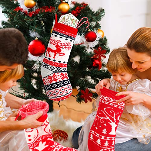 Cindeer 8 Pack 18 Inch Knit Christmas Stockings Santa Snowman Reindeer Holiday Decor