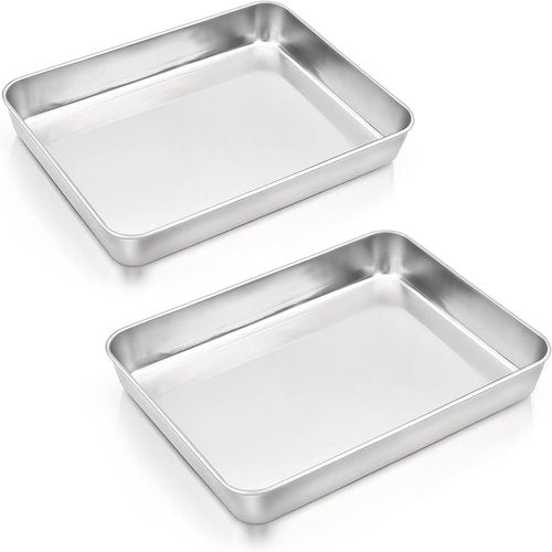 E-far Baking Pans Set - 12.4” x 9.6” x 2” Stainless Steel Cake Pans | Non-Toxic & Dishwasher Safe
