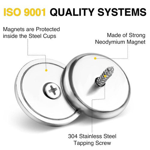 DIYMAG Neodymium Magnets - 8 Pack 110LBS Heavy Duty Round Cup Magnets with Countersunk Holes & Screws | Silver