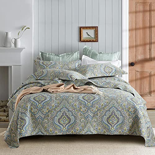 Queen Size Reversible Cotton Quilt Set - Autumn Dream Damask Design