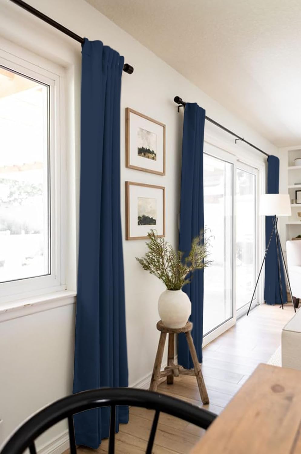 Skiennix 100% Blackout Linen Curtains - Thermal Insulated Drapes, 2 Panels Set, 50" W x 96" L, Midnight Blue
